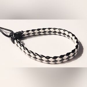 Men's bracelet leather‎ braided checkered black new d72